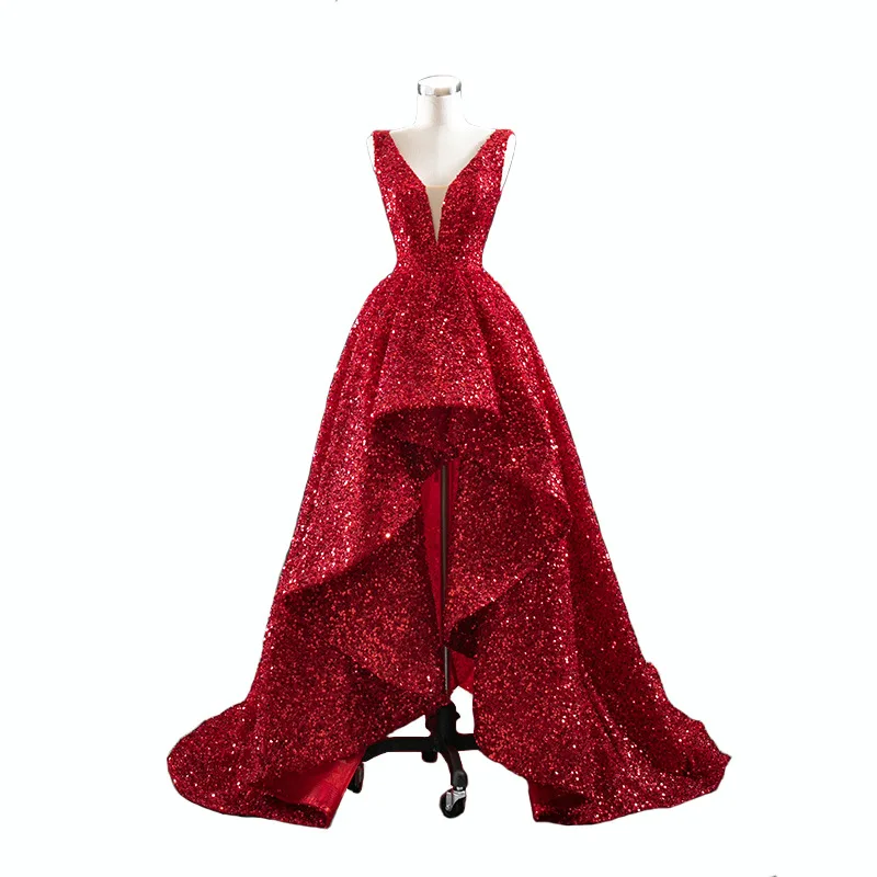Sexy Women's Red Luxury Dress Bride V-neck Sequins Sparkling Poncho Dress Mermaid Tuxedo Party Dresses Bridesmaid Guest Evening