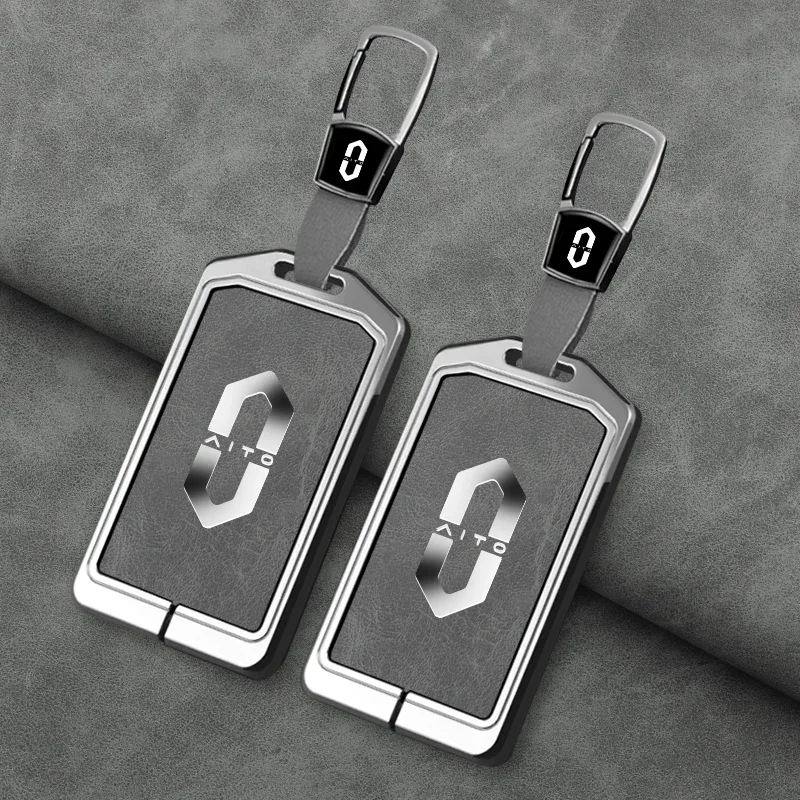 Фото Подходит для ключей WENJIE M5, M7, M5EV, высококачественный чехол для ключей AITO, модификация премиум-класса, из цинкового сплава и кожи, аксессуары для автомобильных ключей. №3