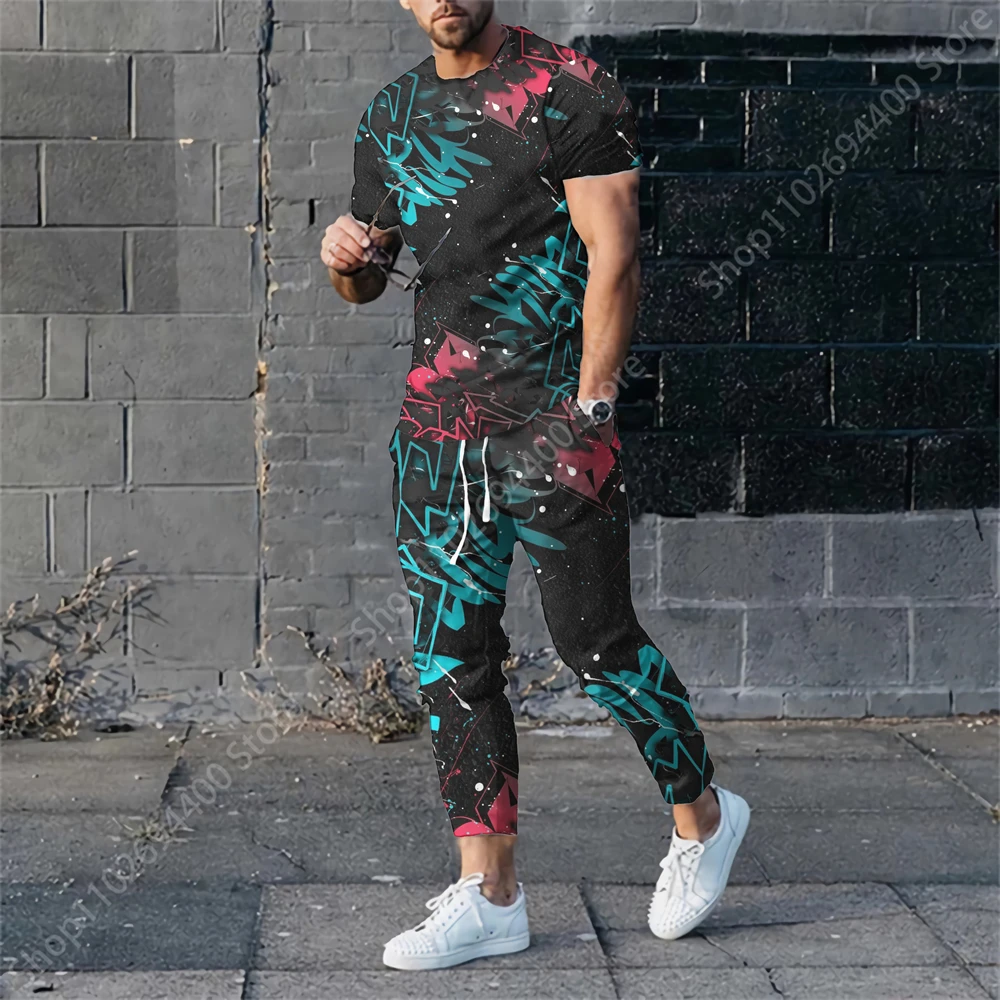 3D Printed Short Sleeve Suit Spring Men Tracksuit Set Jogger Clothing For Man Casual Tshirts+Trousers 2 Piece Outfits Streetwear