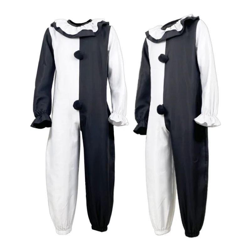 Костюм для косплея мужчин и женщин облегающий черно-белый костюм клоуна из