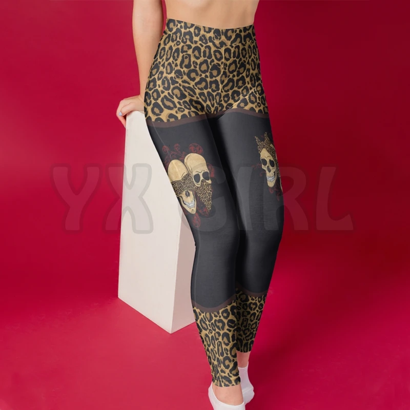 YX GIRL Women's For Girl  Leopard Skull  3D Printed Leggings Sexy Elastic Female Skinny Leggings Gothic Yoga Leggings