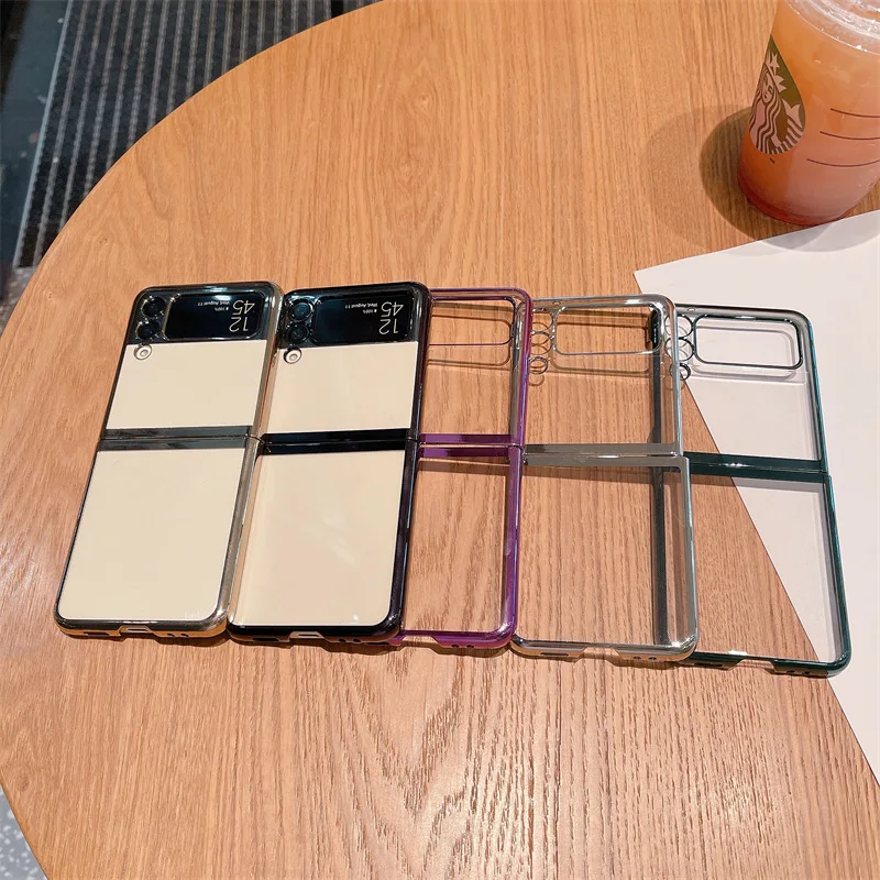 

Electroplated Metal Frame Phone Case for Samsung Galaxy Z Flip 3 Z Flip 4 Hard PC Back Cover for ZFlip3 ZFlip4 Case Shell