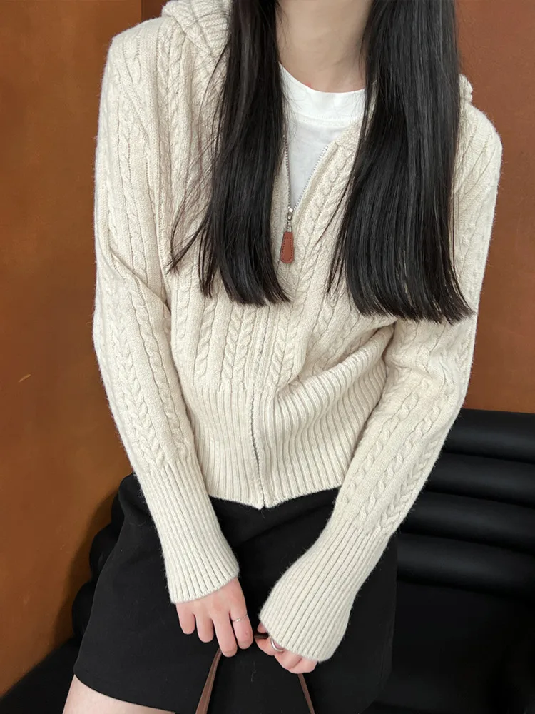 [LANMREM] вязаный кардиган с капюшоном свитер женские офисные теплые свободные