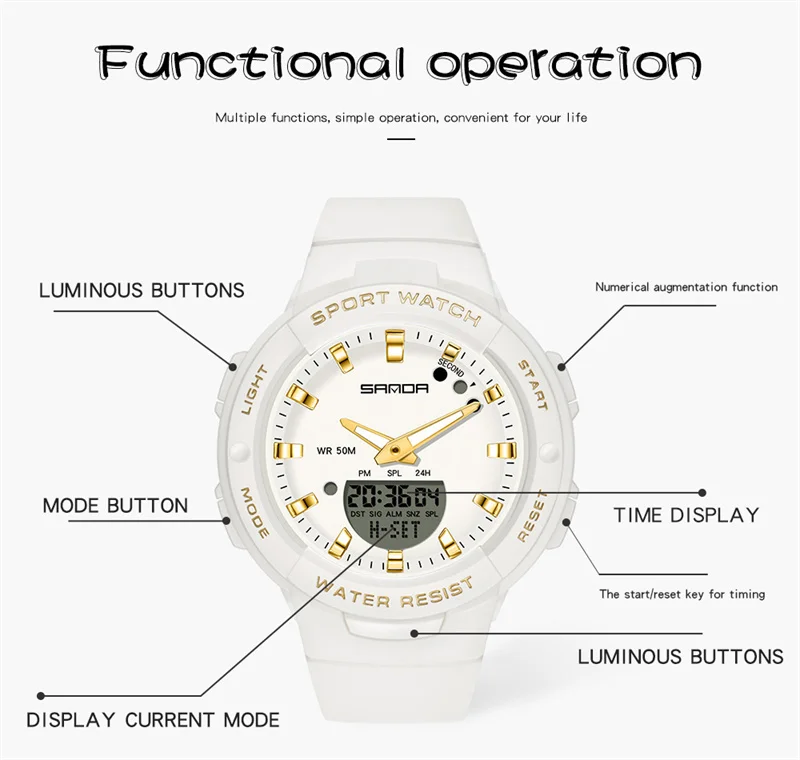 SANDA 2023 Hot Sell Men Watch Multifunction Waterproof Digital Sports Wristwatch Casual Unisex Students Electronic Watches 6005