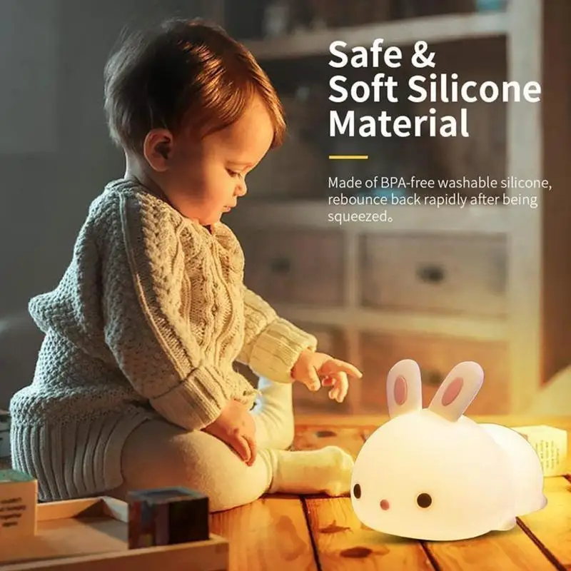 

Перезаряжаемый датчик Rgb светодиодный ночсветильник в виде кролика с дистанционным управлением Usb Силиконовая лампа для детей Детская игру...