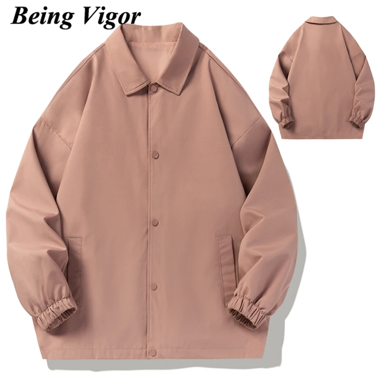 Being Vigor Solid Color Pure Mens Coach Jacket Windbreaker Street Essential Shirt Jacket For Men Autumn Lightweight Jacket курт