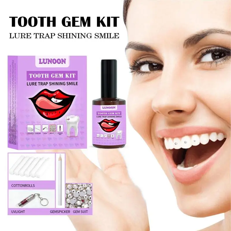 

Teeth Ornament DIY Tooth Gem Kit With Curing Light Glue Teeth Whitening Gem Kit Stone Jewelry Decor Clear Tooth Jewelry Kit