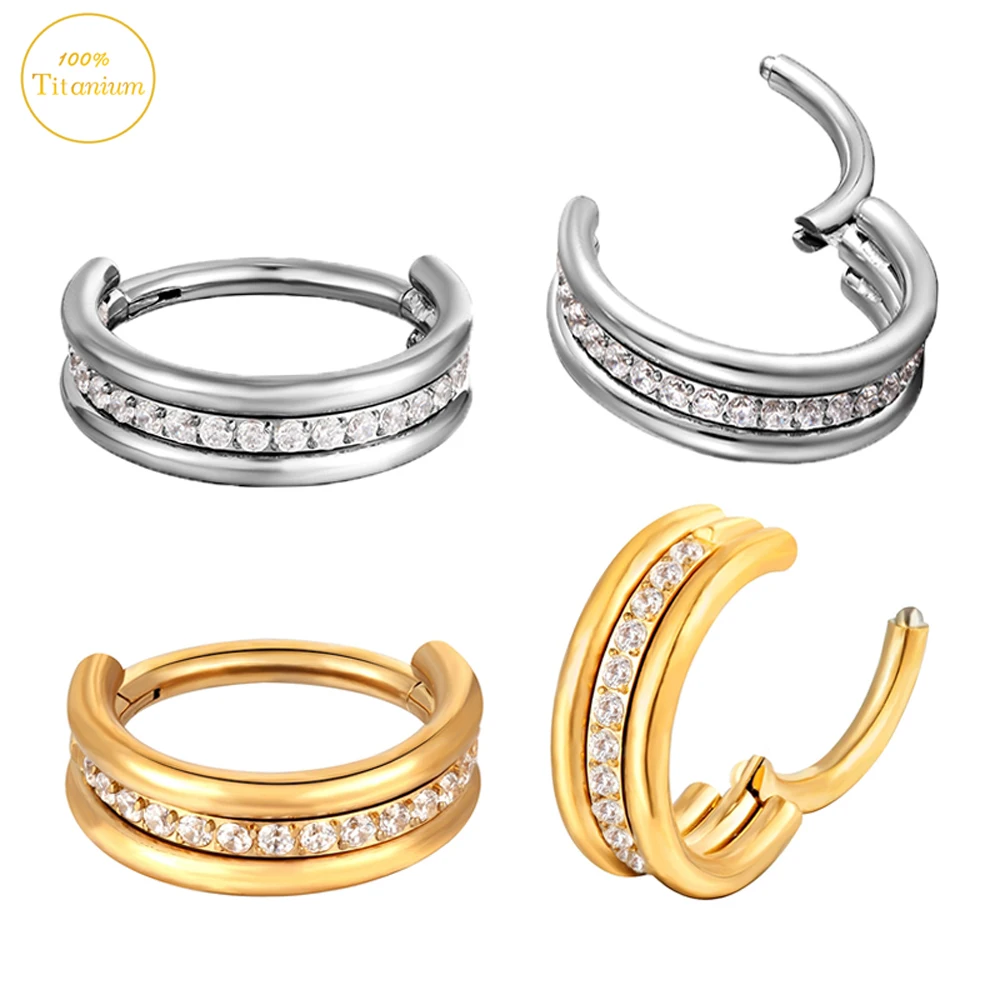 

G23 Titanium Earring 16G Zircon Middle Row Clickers Nose Hoop Middle Interval Hinge Perforated Nose Ring Body Piercing Jewelry