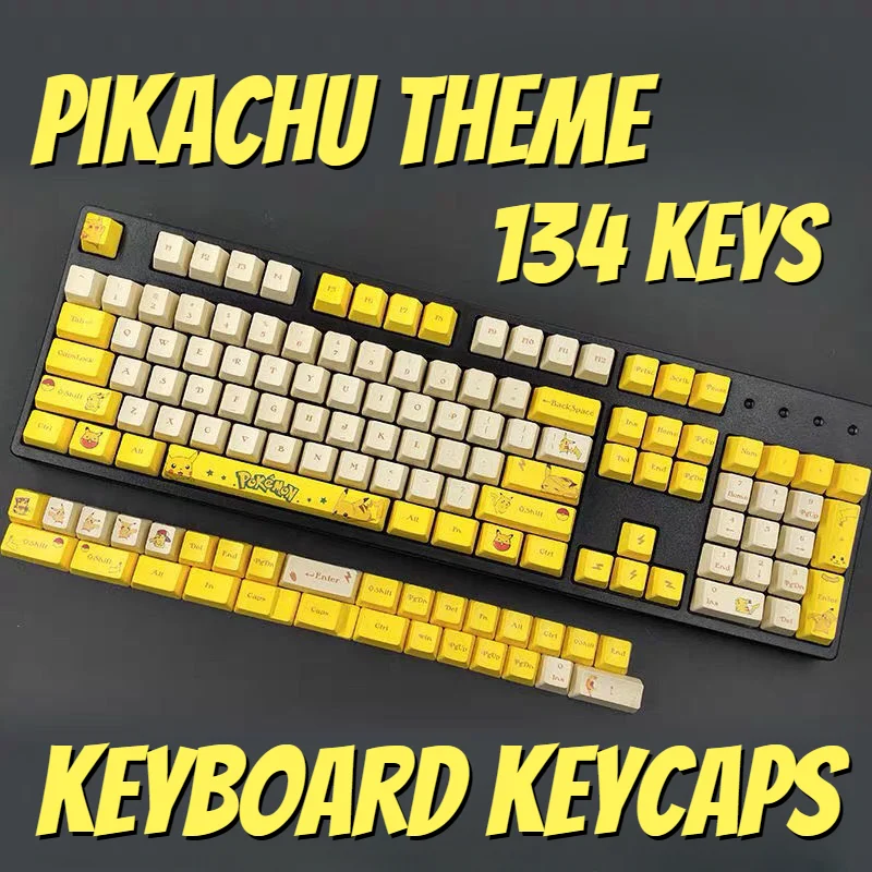 

Клавиатура Механическая в мультяшном стиле с покемоном Пикачу, аксессуары для клавиатуры, 134 клавиш