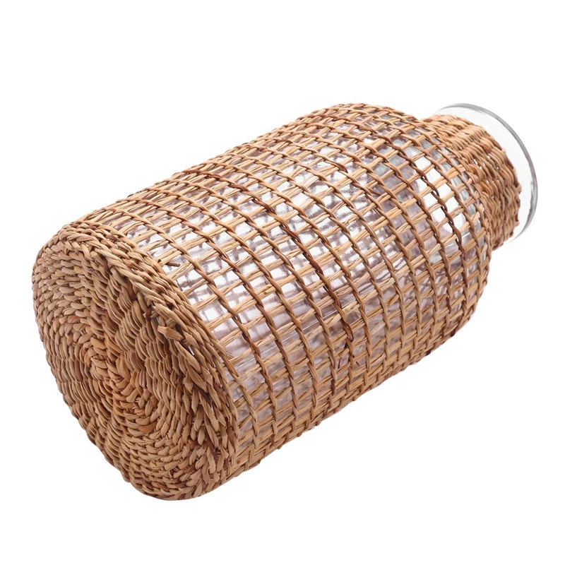 

2X Straw Glass Flower Vase Japanese Flower Pot In The Nordic Contracted Creative Flower Basket To Water Plants -L