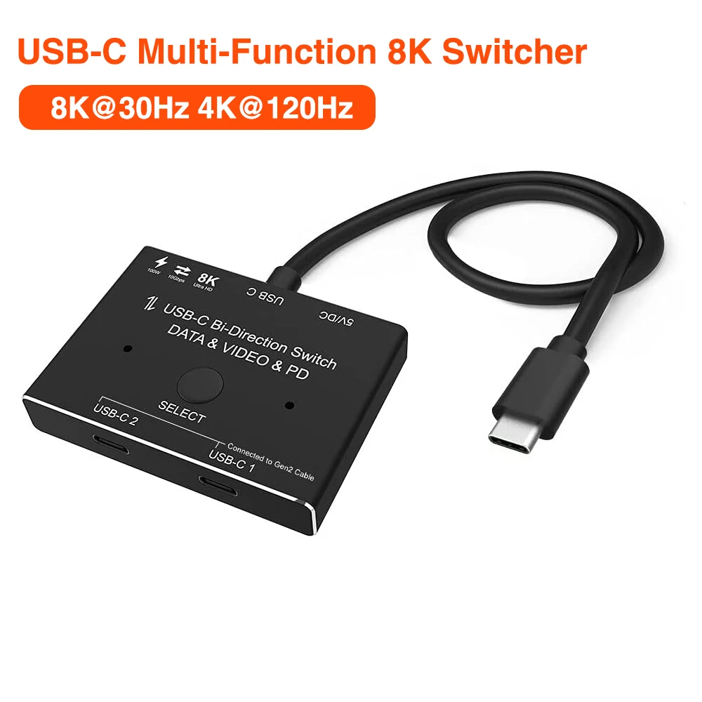 

USB-C Type-C 8K обновленный переключатель USB 3,1 C Gen 2 кабель для двухстороннего видео 8K @ 30 Гц 4K @ 120 Гц питание 100 Вт 10 Гбит/с данные Tr