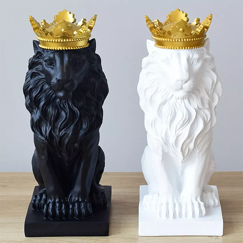 

Resin Lion Statue Crown Lions Sculpture Animal Figurine Abstract Decoration Home Decor Nordic Model