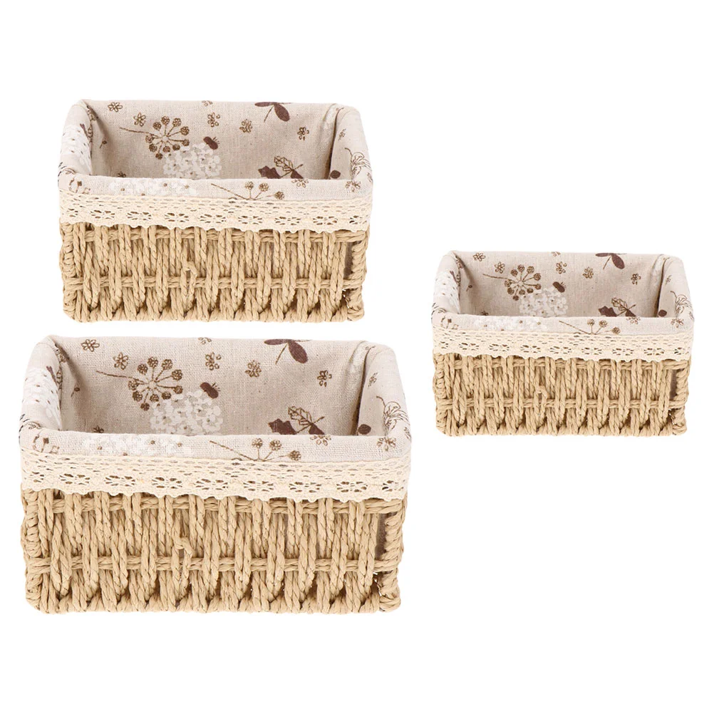 

Straw Storage Box Desktop Decor Household Small Basket Hand-woven Items Organizer Rural Style