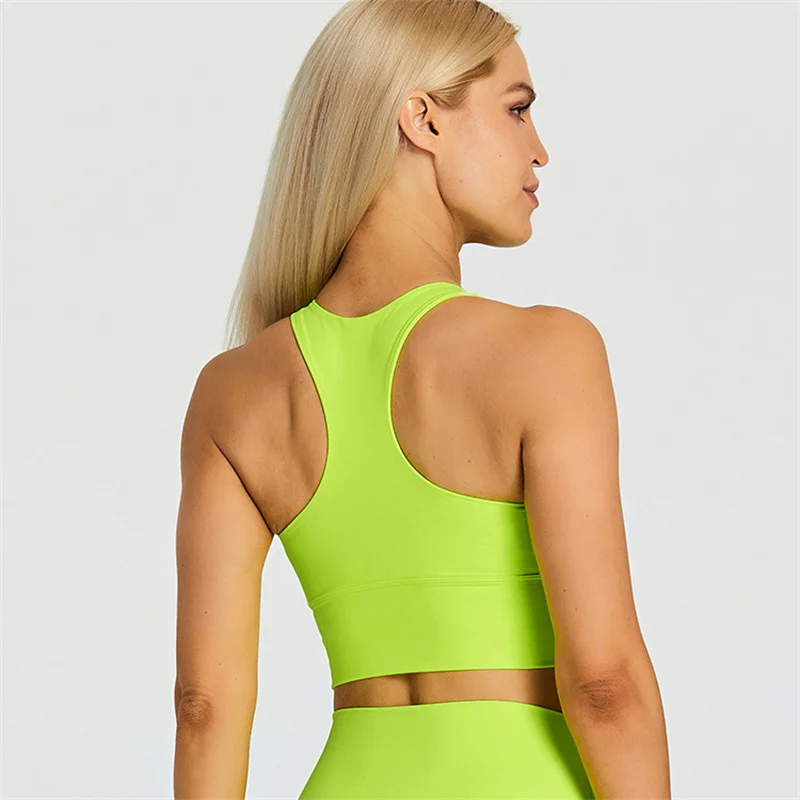 New Arrival Solid Color Sport Tank Crop Top Women Fitness Bra Soft Gym Underwear Yoga Vest Compression Workout Training Chest Pa