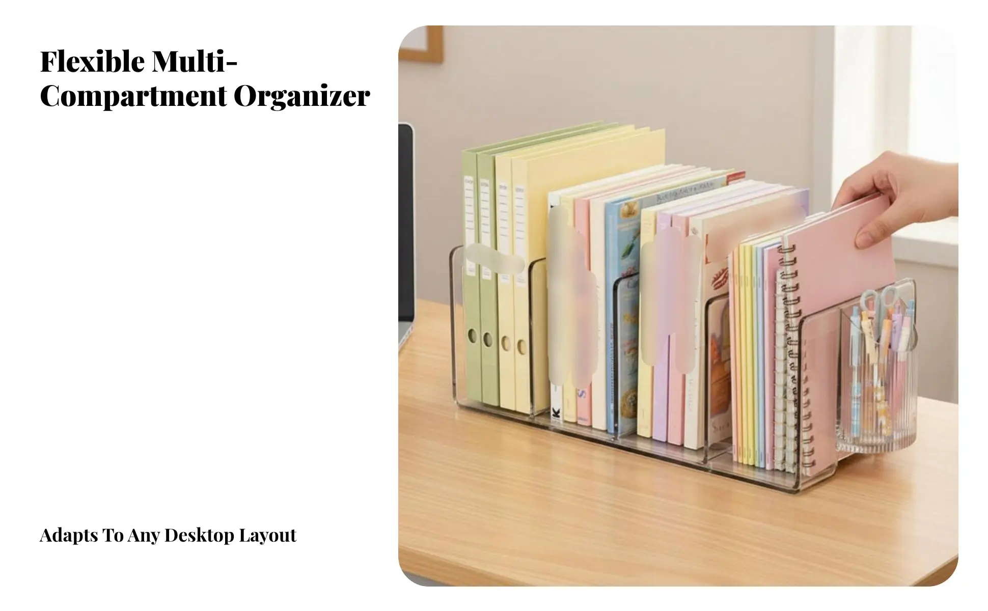 Clear Book Organizer Multi-Compartment 4-Section Transparent Rack Minimalist Design appearanceSaving for Teens, Desk, Study Room