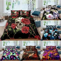 3d skull and red rose bedding set digital print duvet cover pillowcase 23 pcs bed set singletwindoublefull queen king size