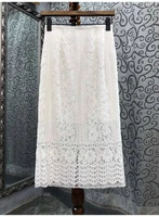 high quality lace skirts 2022 summer fashion party club skirts women allover crochet lace flower patterns midi black white skirt