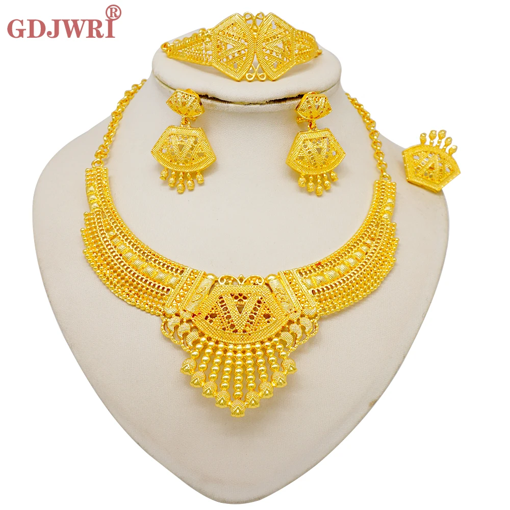 

Trend Ethiopian Dubai Gold Color Jewelry Set For Women Bridal Jewellery Eritrean African Necklace Earring Bracelet Ring Sets