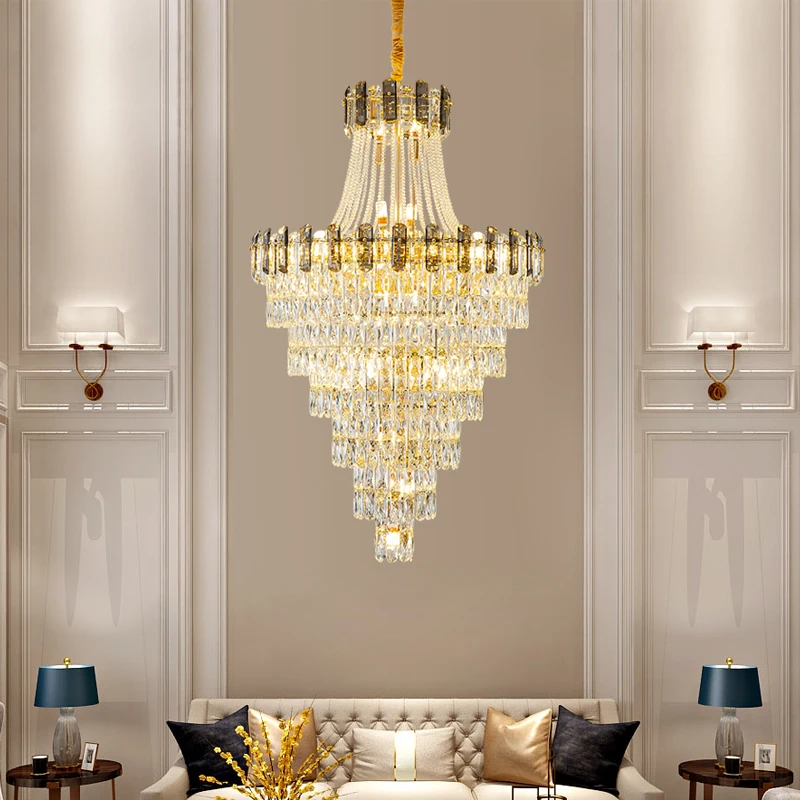 

Villa Living Room Crystal Chandelier Duplex Building Hall Postmodern Light Luxury Staircase Long Chandeliers For Dining Room