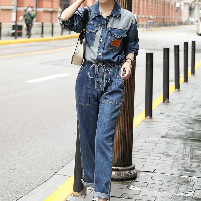 Invisible seamless open pants 2021 spring and autumn new draw rope show thin long-sleeved workwear jumpsuit set