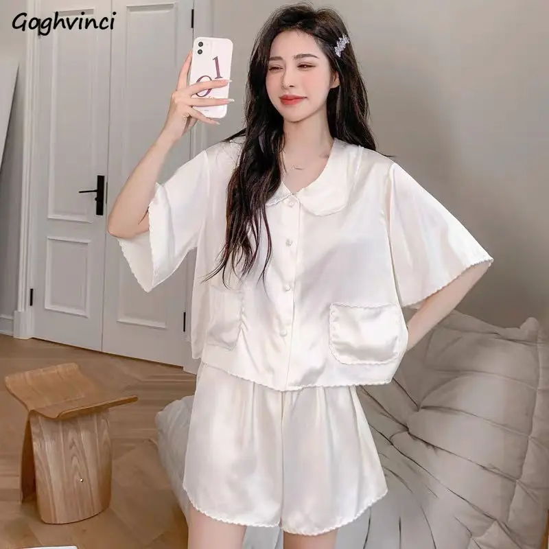 

Pajama Sets Women Solid Summer New Arrival Home Soft Casual Cozy Chic Breathable Retro Basic Simple Elegant Korean Style Ulzzang