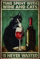 cat cat lover saying time spent with wine cats never wasted cat sign decor vintage metal tin signs garage decor signs home