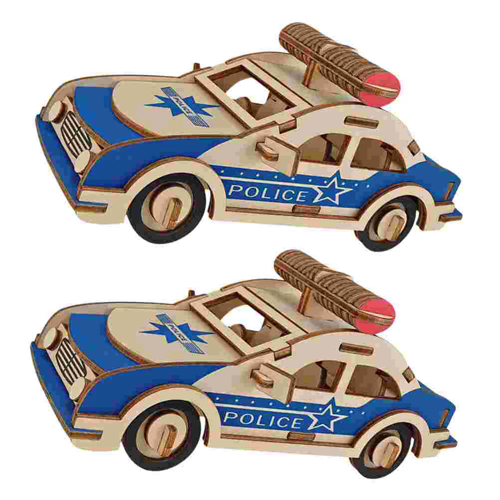 

2pcs Wooden Puzzle Plaything 3D Puzzle DIY Craft Puzzle Jigsaw Puzzle Model for Kids Children (Police Car Pattern)