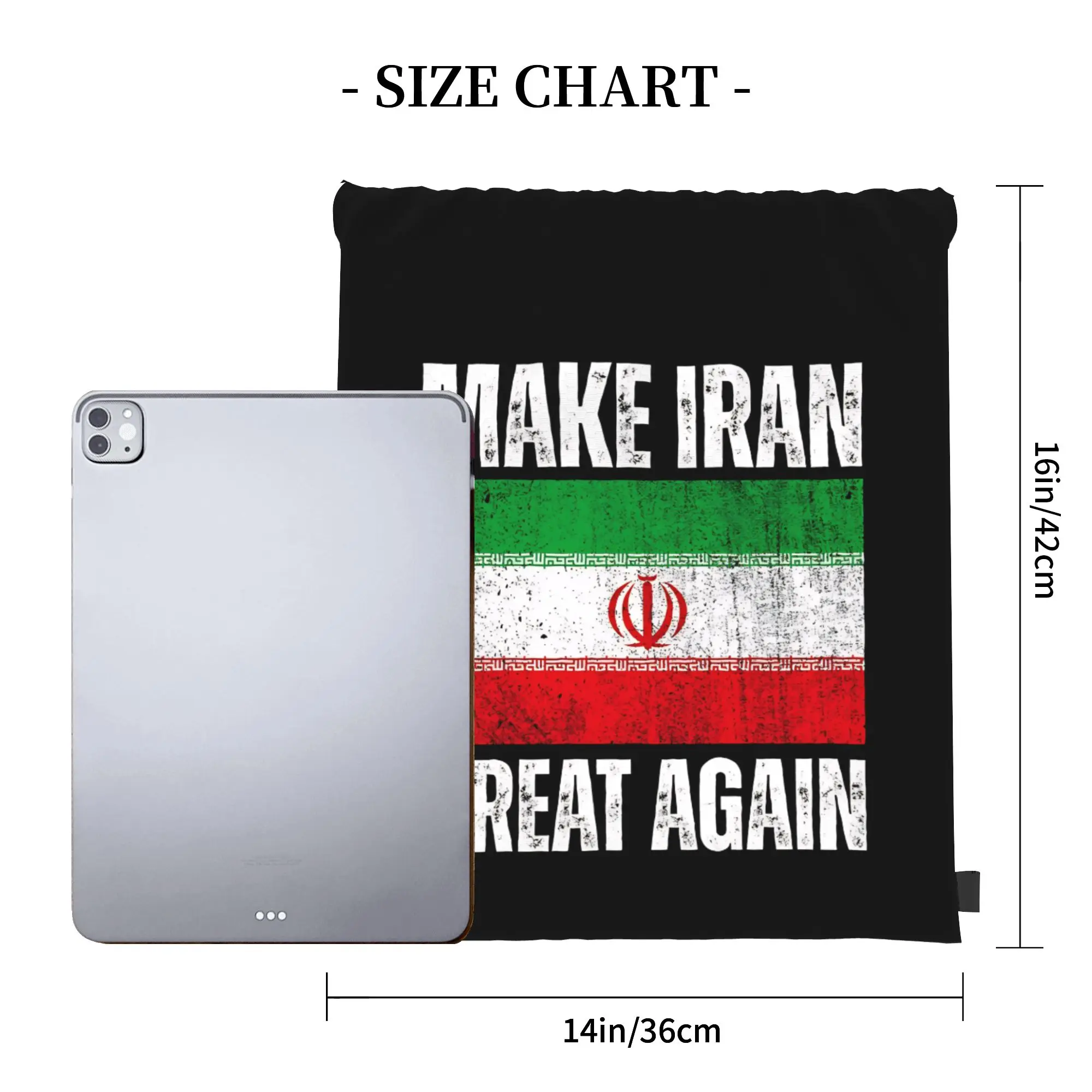 Фото Сумка-мешок MIGA с принтом «Make Iran great again» и изображением потрёпанного флага, водонепроницаемая, для баскетбола, спортзала, с завязками №3