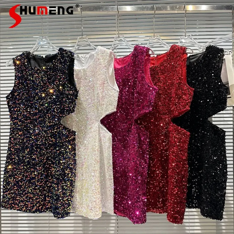 

2023 Spring and Summer New Nightclub Sexy Short Dress Socialite Full of Sequins Waist-Baring Slim-Fit Hip Dress Hot Girl