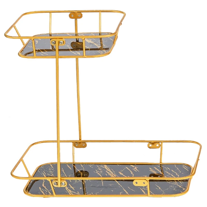 

Luxury Metal Storage Shelf Rack Double Layer Cosmetic Earring Necklace Organizer Holder