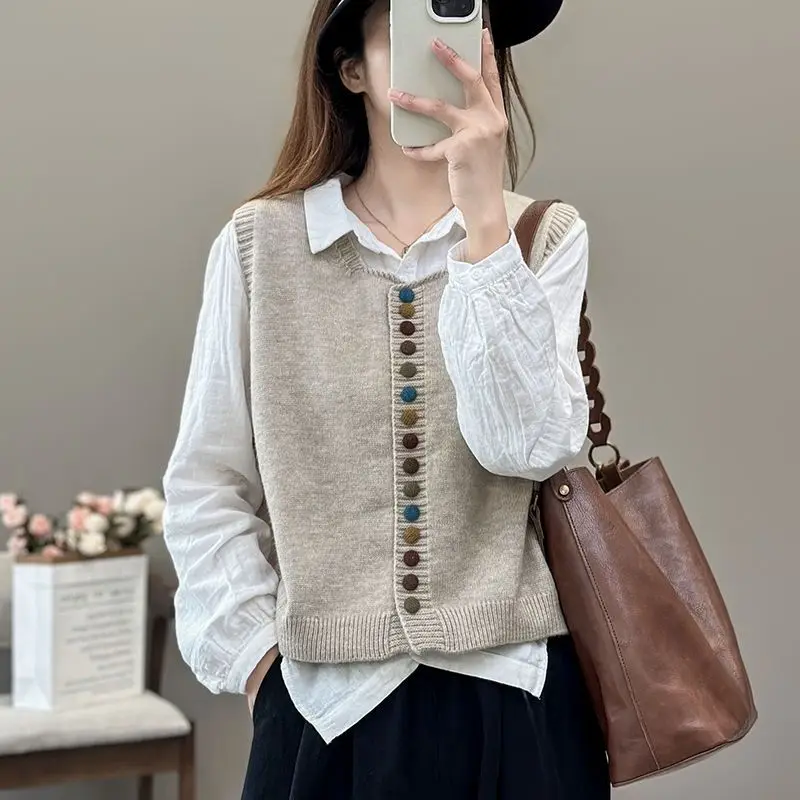 Новинка 2024 осенне-зимний модный вязаный жилет женский внутри и снаружи Женский