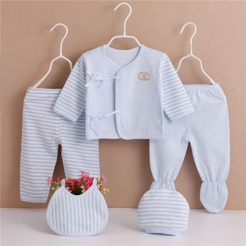 Newborn 5-piece Cotton Baby Clothes 0-3 Months Kids Underwear Printing Baby Girl Jumpsuit Set Autumn Infant Boys Clothing Outfit