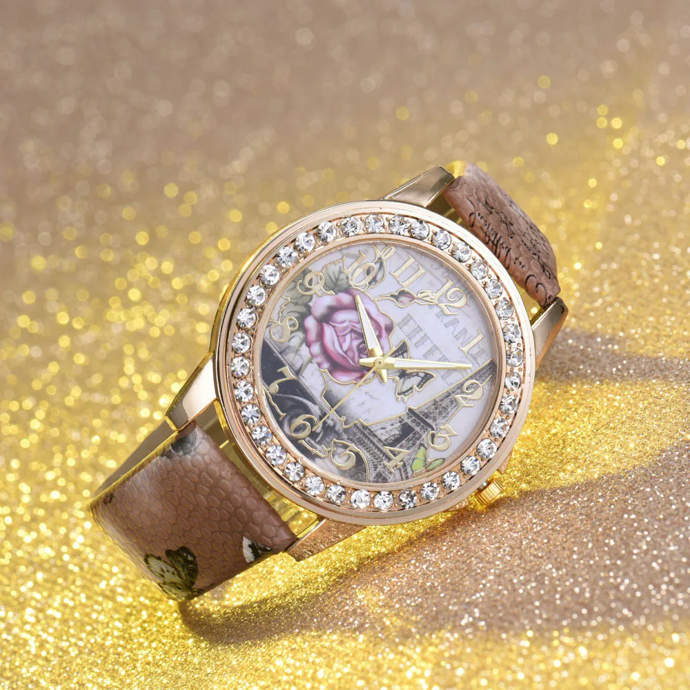 

Женские наручные часы с розовым кварцем, аналоговый ремешок с кожаным ремешком