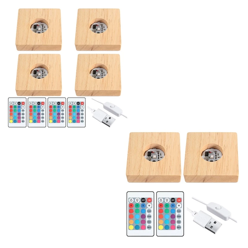 

HOT Wooden LED Night Light Base Lighted Display Lamp Base Stand With Remote Control For 3D Crystal Glass Art