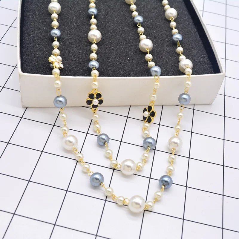 Роскошный брендовый дизайн многослойный цветок камелии жемчуг длинный свитер