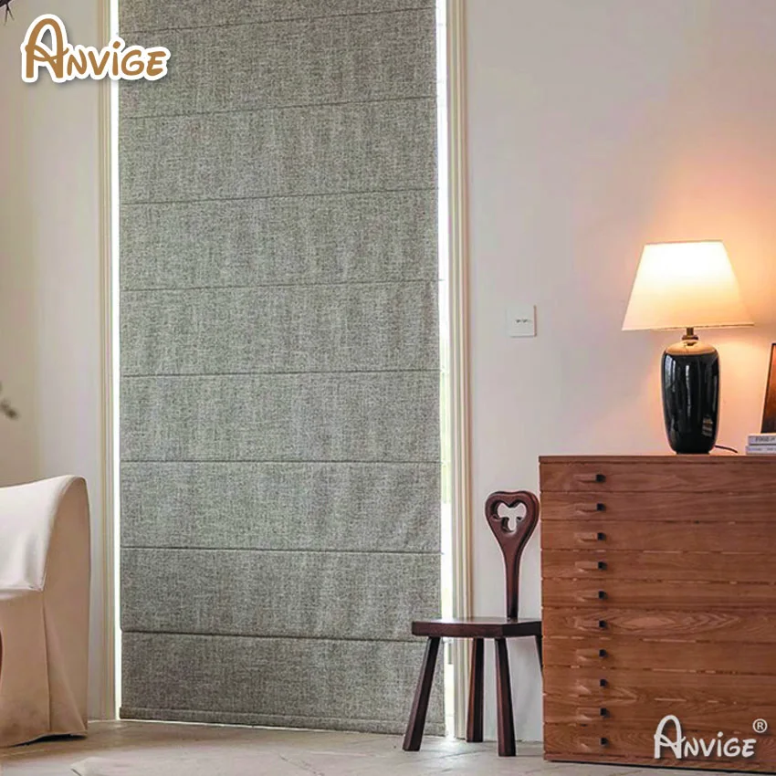 Современные толстые хлопковые льняные плоские римские шторы с высоким