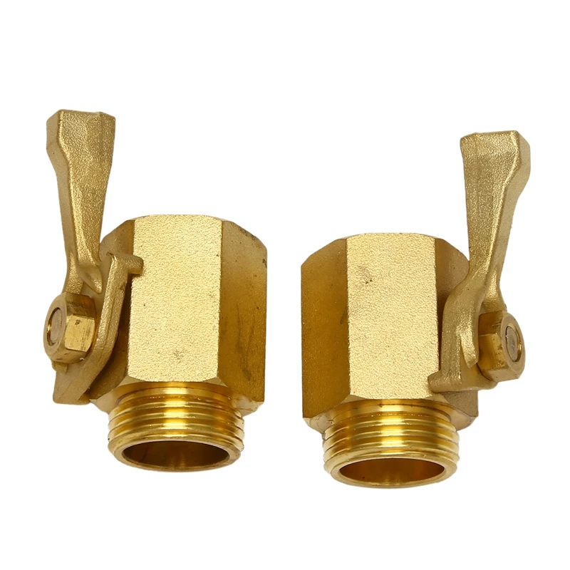 

Heavy Duty 3/4 Inch Brass Shut Off Valve Garden Hose Connector (2 Pack), Brass Water Hose Parts Inlet And Outlet Thread With Com