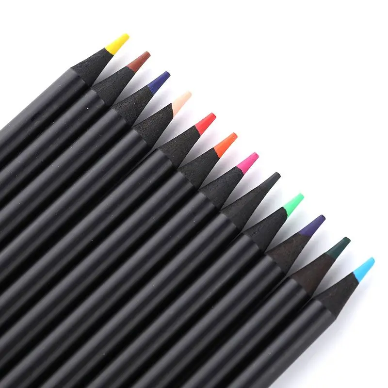 

12 Pcs New Premium Drawing Pencil Different Colours Colored Pencils Kawaii School Black Wooden Pencils