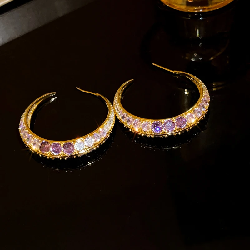 

DREJEW Shiny Purple Zircon Stud Earrings Women's Fashion Moon Ear Stud Wedding Engagement Jewelry Wholesale 2023 New Trendy