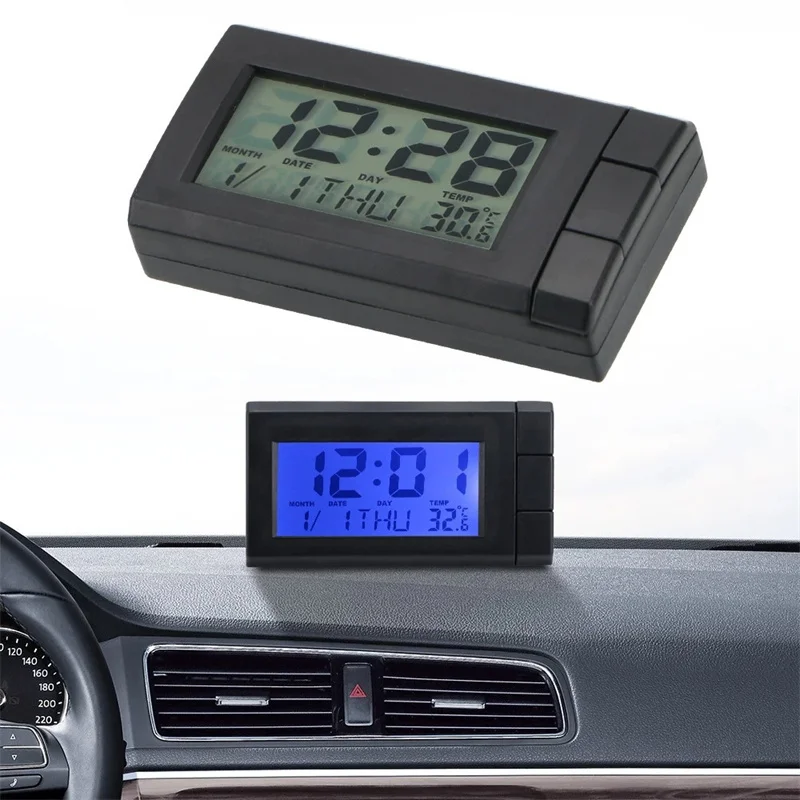 

2 In 1 Car Automobile Digital Clock Mini Thermometer Auto Watch Automotive Month Date Electronic Clock Backlight Decoration