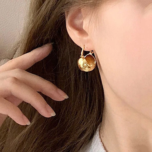 Женские серьги-кольца в форме золотого шара серебро 925 пробы Геометрическая