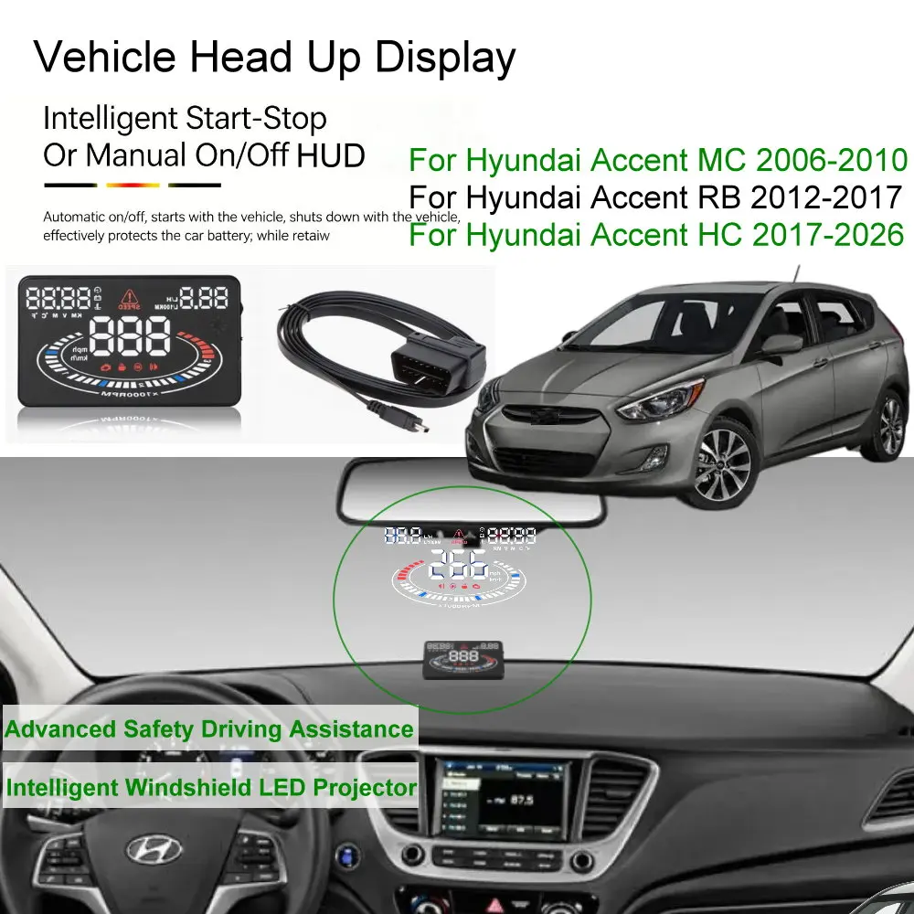 Фото Автомобильный проекционный дисплей (HUD) для Hyundai Accent MC 2006-2010, RB 2012-2017, HC 2018-2026. Аксессуары для автомобильной электроники. №2