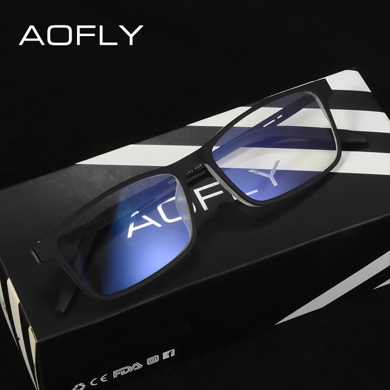 

Мужские прямоугольные очки для компьютера AOFLY, черно-золотистые ультралегкие очки для компьютера в винтажном стиле из титана, TR90, с диоптрия...