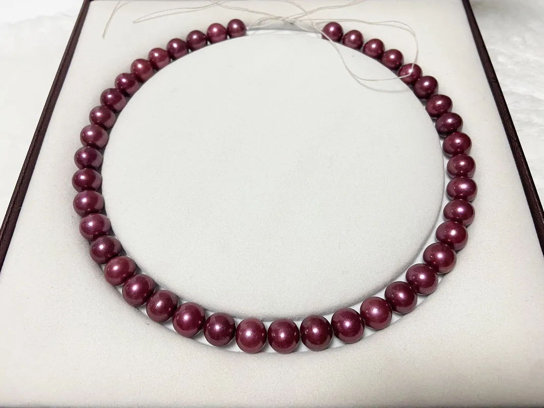 

UMQ Beautiful 10-11mm Rose Red Natural Sea Round Genuine Pearl Necklace Women Birthday Anniversary Gift