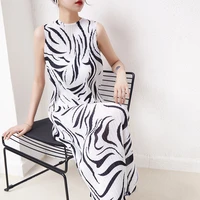 miyake pleated print dress for women 2022 summer new high end niche design sleeveless vest y2k dress maxi dresses for women