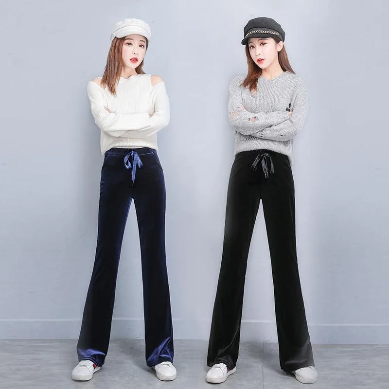 

Размера плюс 4XL бархатные мешковатые женские повседневные Элегантные расклешенные брюки корейская мода однотонные прямые базовые брюки