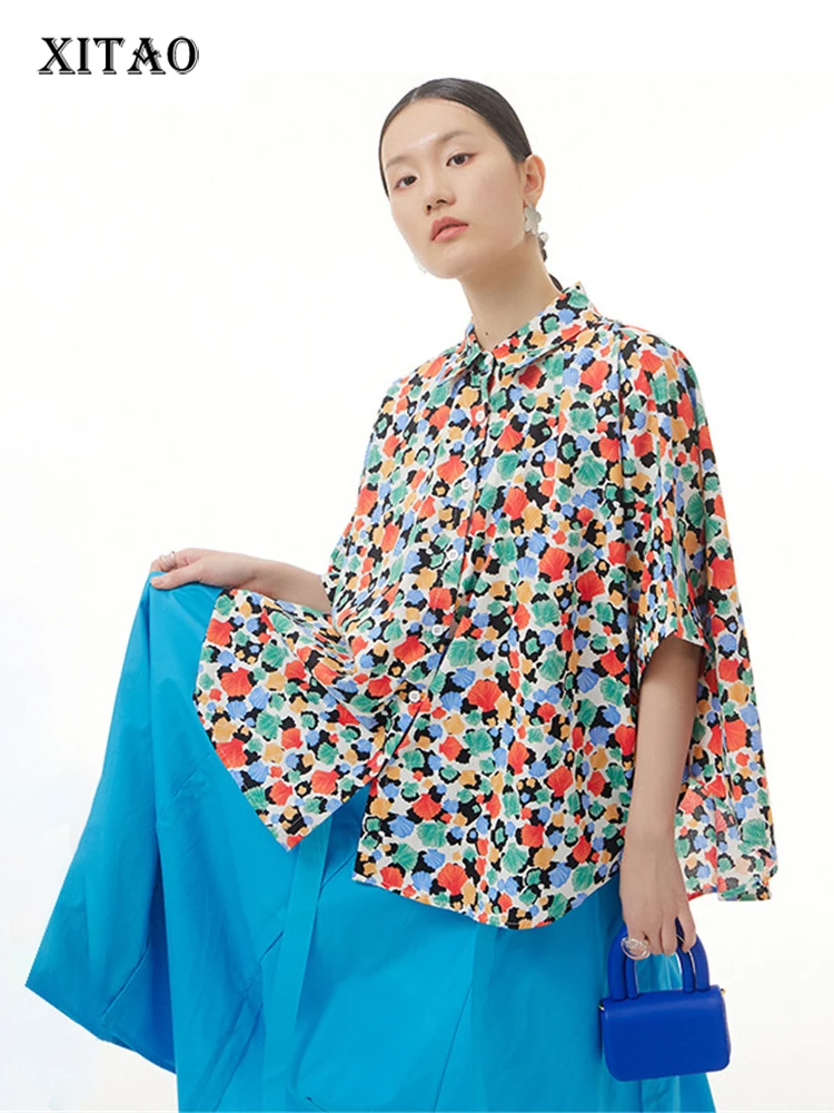 

XITAO Single Breast Blouse Fashion Print Pattern Small Fresh Split Minority Casual Style 2022 Summer Shirt WLD7670