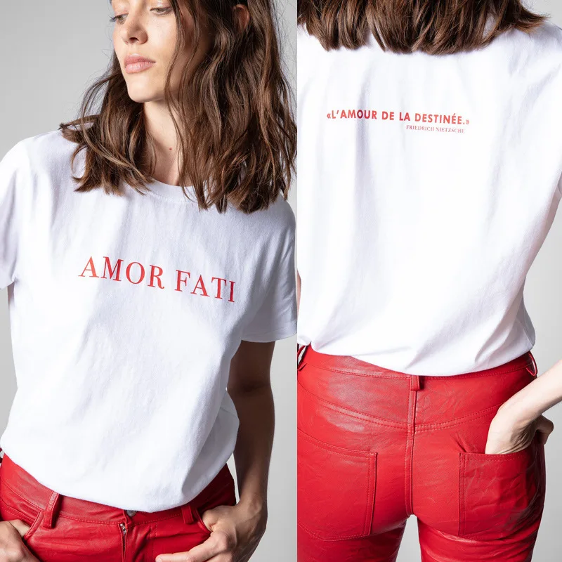 

2022 Spring and Summer New Women Front and Back Letter Printing Cotton Round Neck Short-sleeved T-shirt