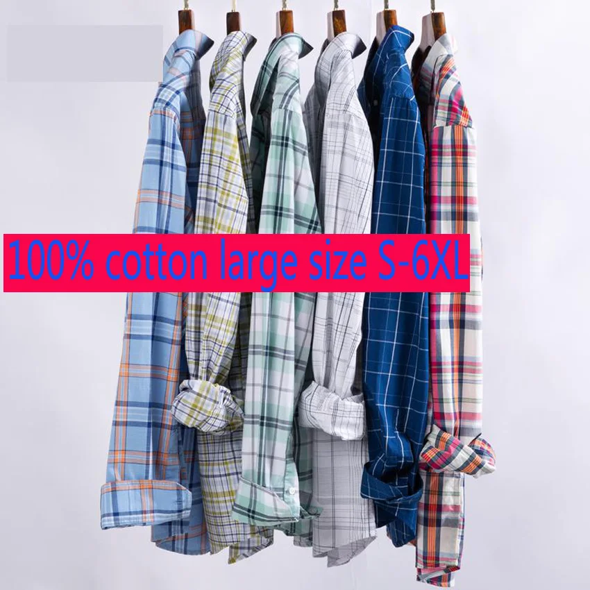 

New Arrival Spring Autumn Fashion Plaid 100% Cotton Men Long Sleeve Casual Loose Casual Shirts Plus Size SMLXL2XL3XL 4XL 5XL 6XL