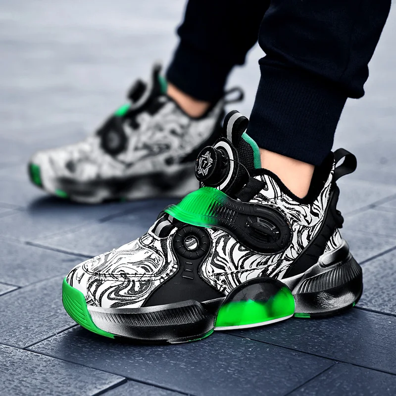 Boy Shoes 2022 Fashion Children Sports Basketball Shoes Autumn and Winter Plus Cotton Warm Breathable Boys' Casual Shoes